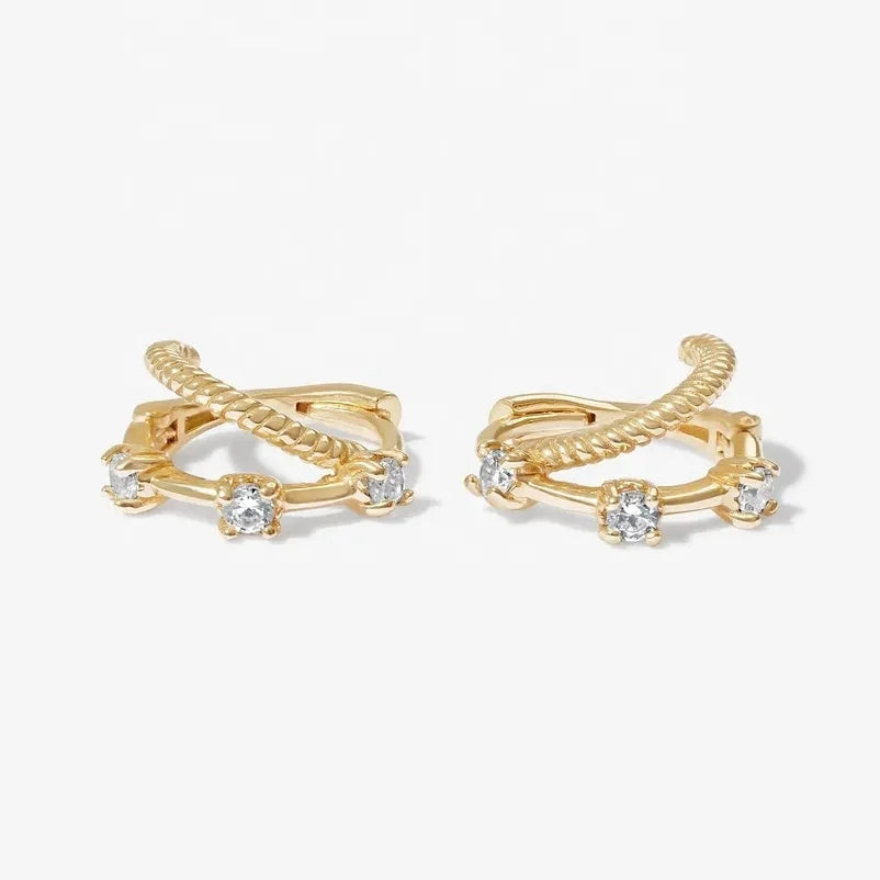 LOZRUNVE Statement Jewelry 18k Gold Plating Silver 925 Zirconia Bless Hoop Earrings