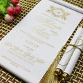 Luxury Velvet Design Gold and White Scroll Wedding Invitations with Tassel Decoration