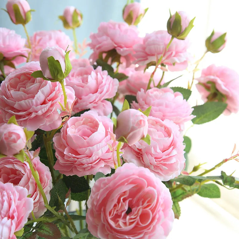 Wholesale Silk 3 Head Single Stem Peonies Artificial  Flower for Indoor Wedding Landscaping Photography Decoration Props