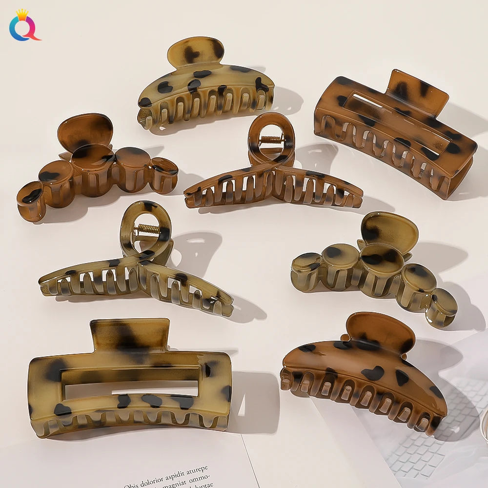 QIYUE 4 Kinds Size Children Unique Design Plastic Geometric Leopard Hair Claw Clips Daily Use