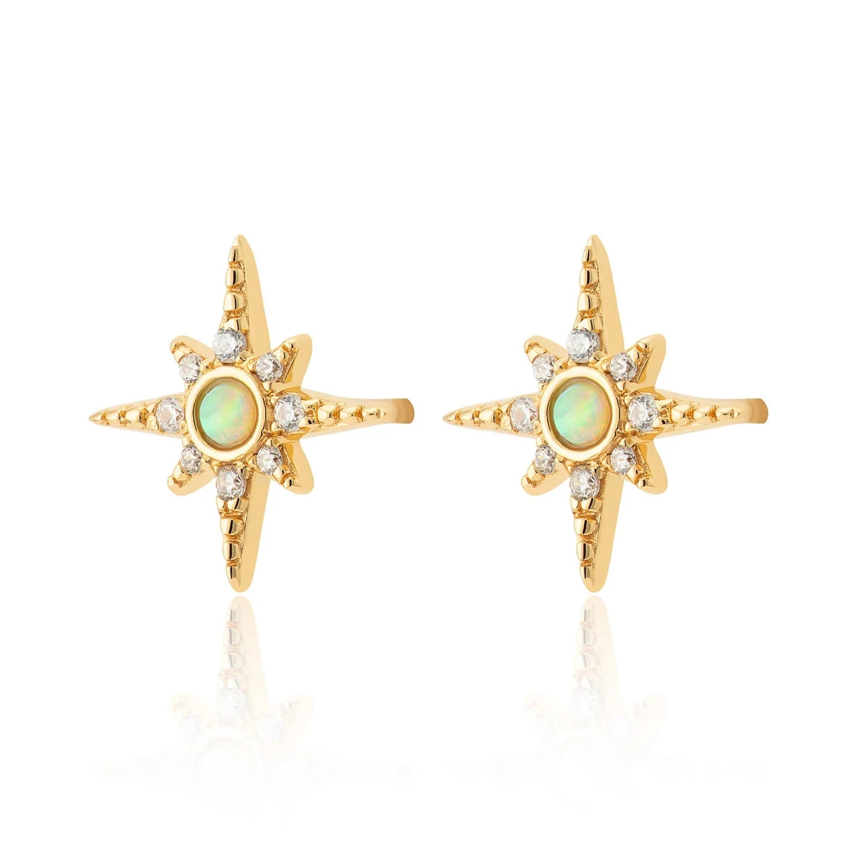 Gemnel Hot Selling 925 Sterling Silver 18k Gold Opal starburst Stud Earring
