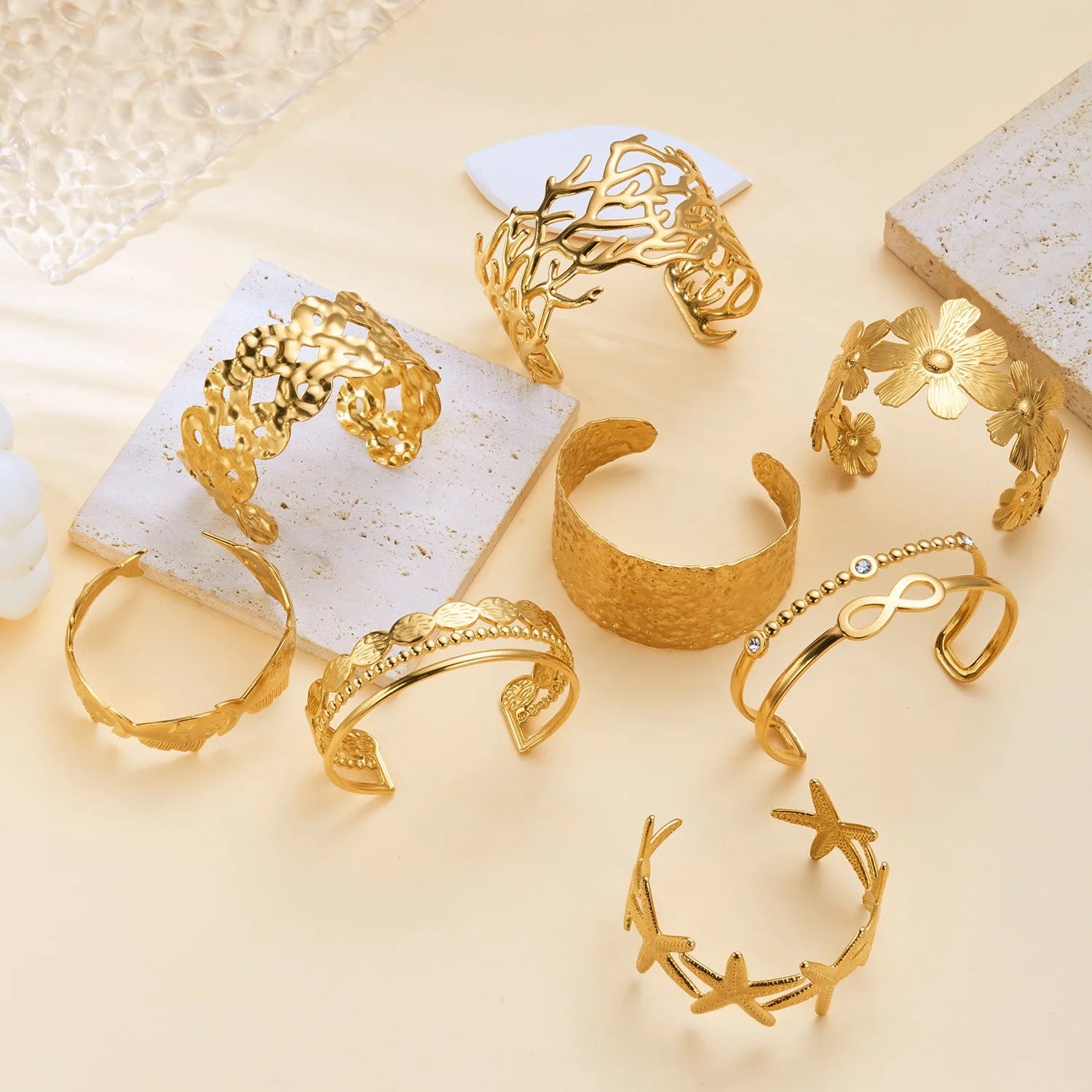 Wholesale Fine Women's Retro Geometric Irregular Hollow Stainless Steel Cuff Bracelets Elegant Fashion Bangles
