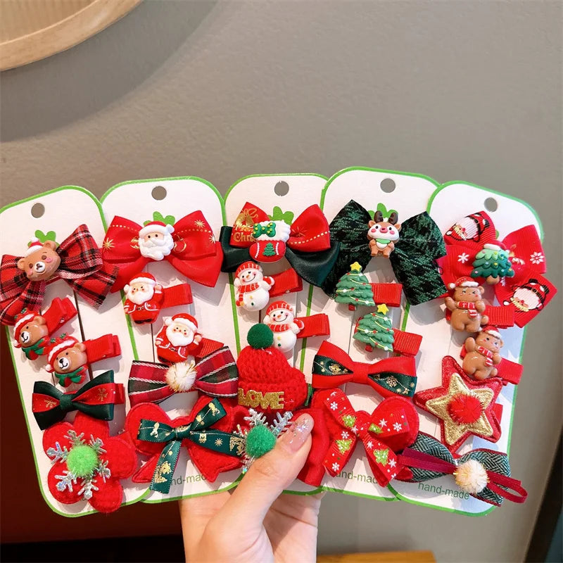 5Pcs/Set Christmas Hair Clips Santa Claus Girls Hairpin Cartoon Children Hair Clips for Girls Kids Xmas Party Headdress