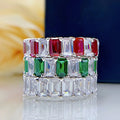 925 Sterling Silver Waterproof Diamond Ring with Emerald-Cut Square Full-Circle Diamond Setting