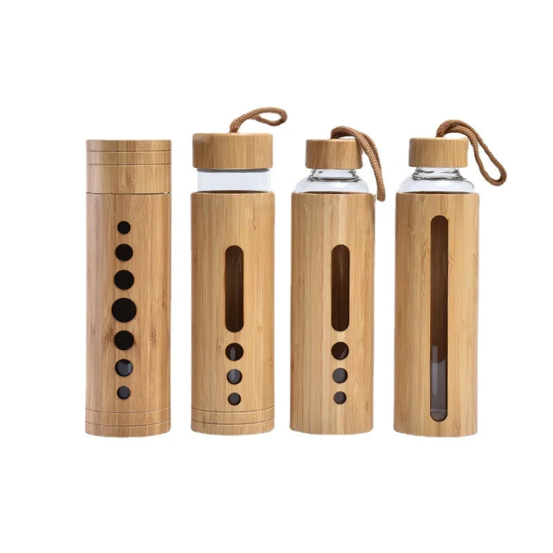20OZ 600ML Wide Mouth Eco Friendly BPA Free Bamboo Glass Water Bottle with Bamboo Lid