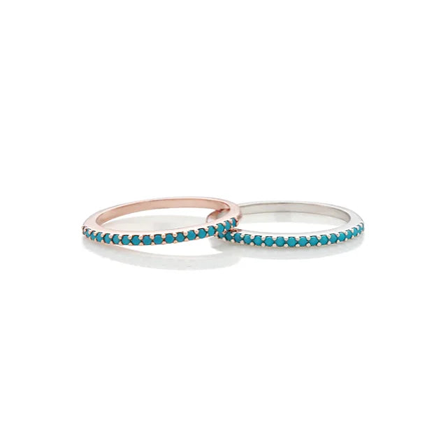 Factory Wholesale 925 Sterling Silver Turquoise Slim Half Eternity Band Ring Fashion Stackable Ring for Women