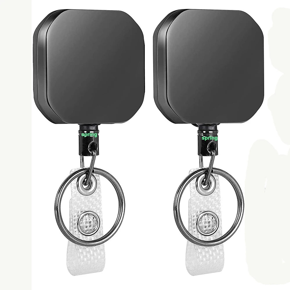 New Square Shape Metal Gray Color 4cm Retractable Reel Badge Holder with Belt Clip Ring for ID Name Card Keychain