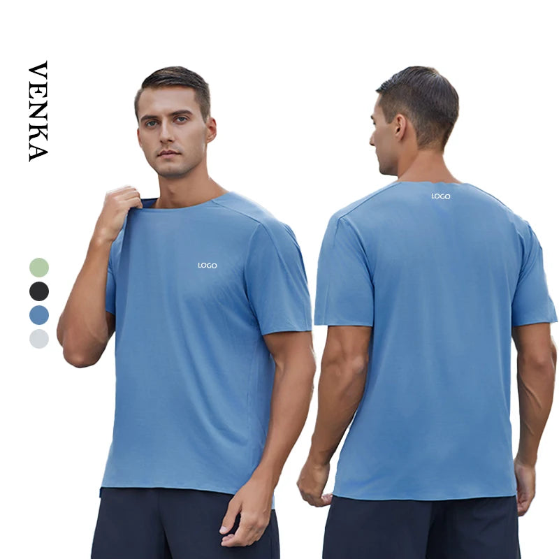 Neck Loose Polyester Athletic Short Sleeve Men Lightweight Quick Dry Running Workout Gym Sports Shirts Fitness T-shirt