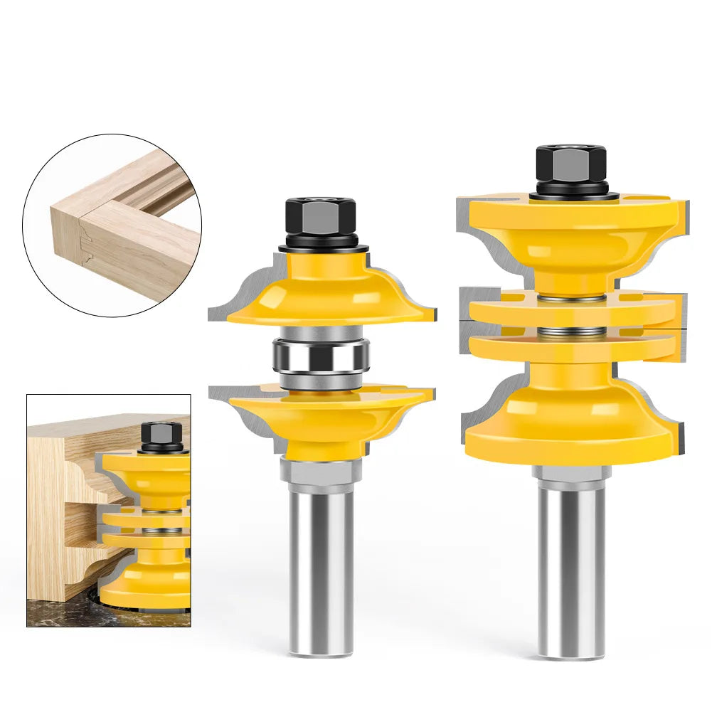 1/2 12mm Shank 2pcs Set Carpentry Milling Cutter Cabinet Door Frame Tongue & Groove Adjustable Joint Router Bit for CNC Machine