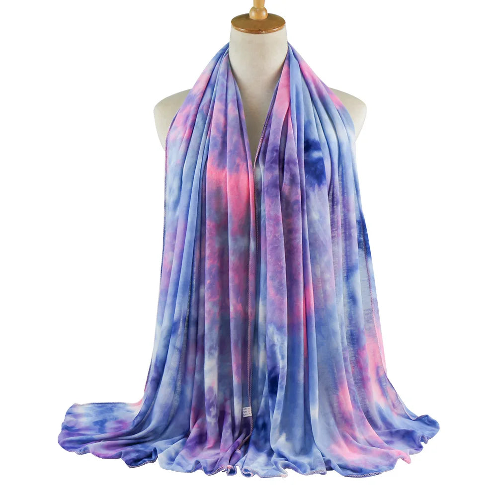 New Tie-dye Modal Jersey Scarf Spot Mercerized Cotton Breathable Gradient Ladies Fashion Long Scarf Shawl Muslim Women Hijabs