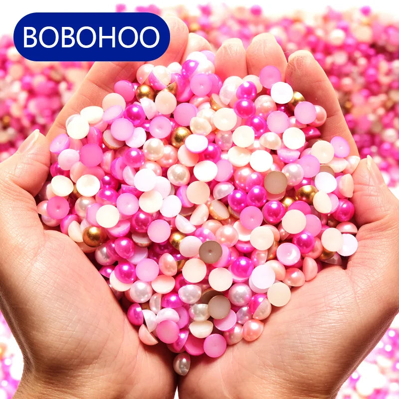 BOBOHOO Factory 2mm-14mm All Size Pop Colors Abs Half Cut Pearls Flatback Loose White Plastic Half Round Pearls for Handmade DIY