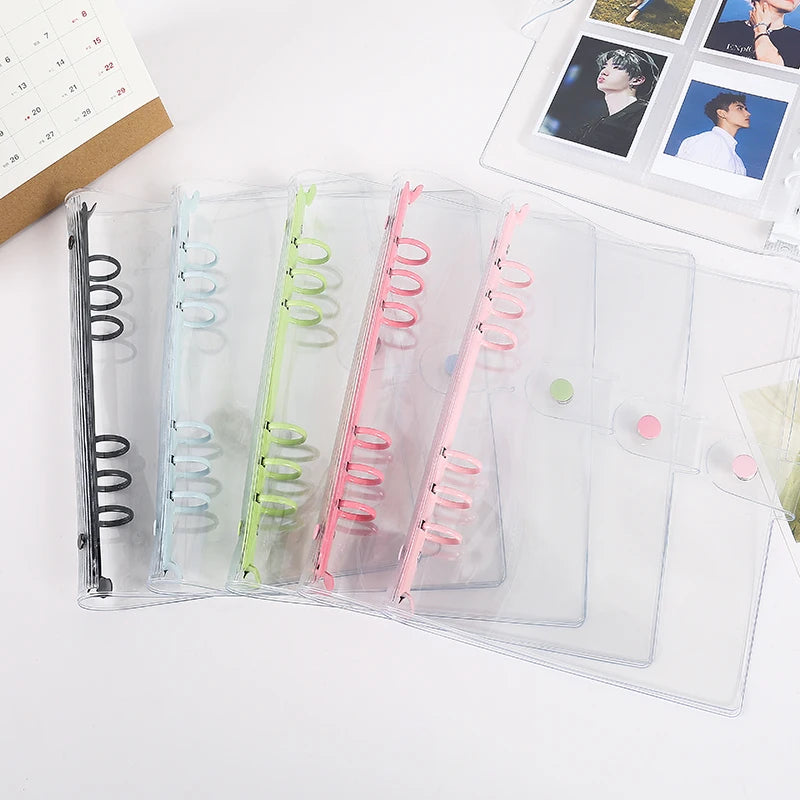 A5/A6 Clear PVC Cover with Color Binder 6 Rings Loose Leaf Cover for Planner Gift Usage