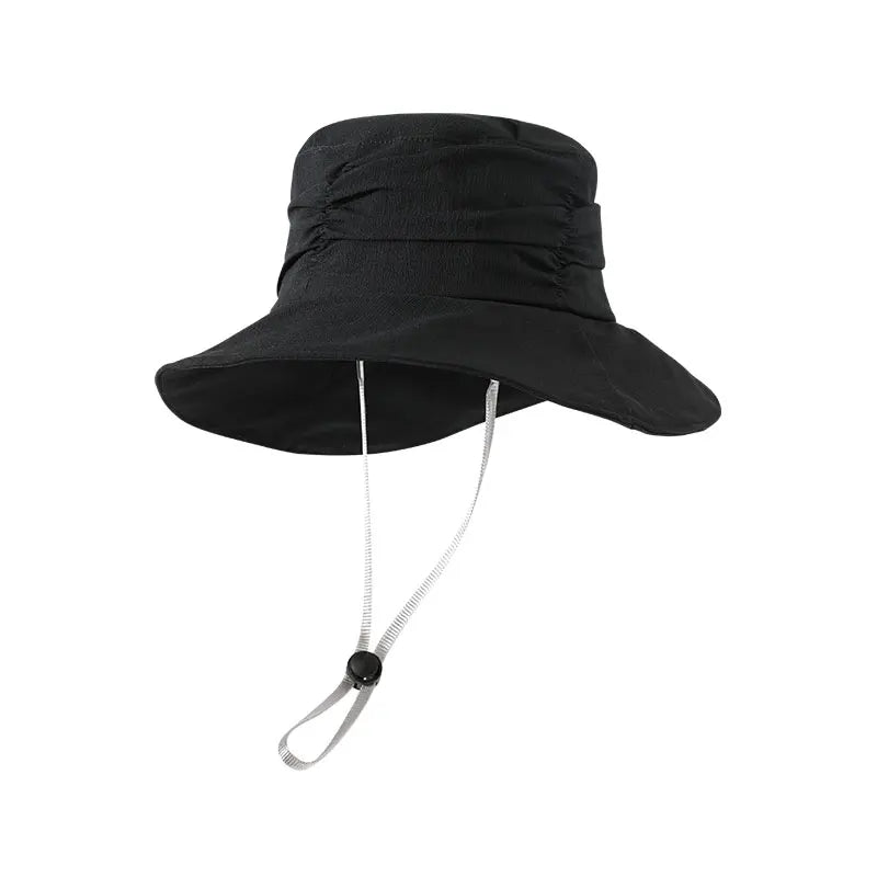 Women Summer UV Protection Sunscreen Wide Brim Visor Bucket Hat with Adjustable String