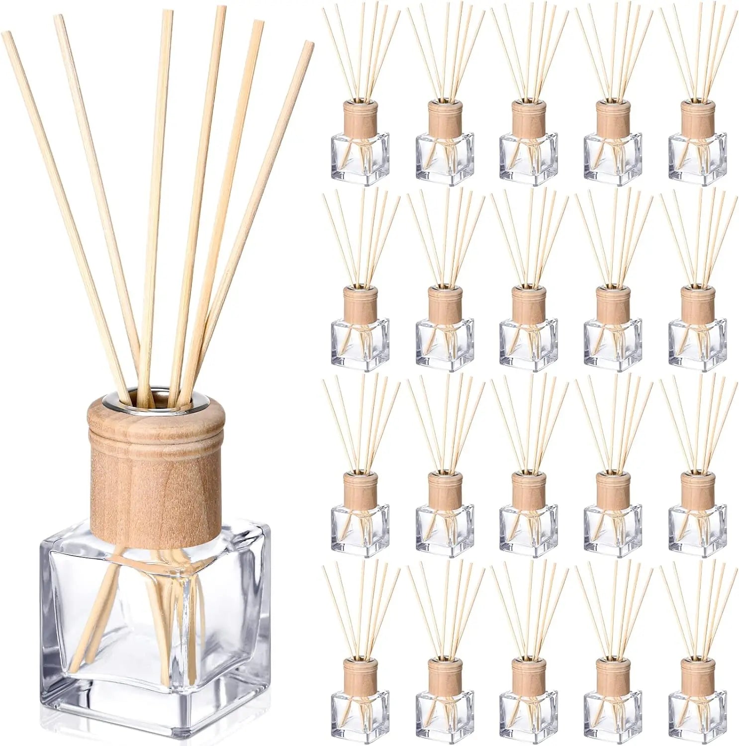 Empty Fragrance Glass Diffuser Bottle for Reed Diffuser with Crown Cap Refillable Set with Wooden Caps