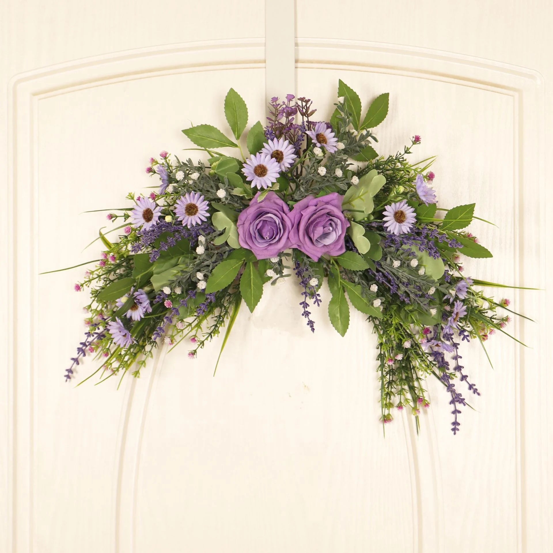 New Simulation Daisy Rose Wall Hanging Purple Moon Door Rattan Wreath Spring Home Decoration