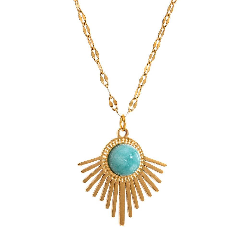 JINYOU 1862 Exquisite Geometric Metal Stainless Steel Stone Pendant Collar Summer Bohemian Fashion Necklace Jewelry