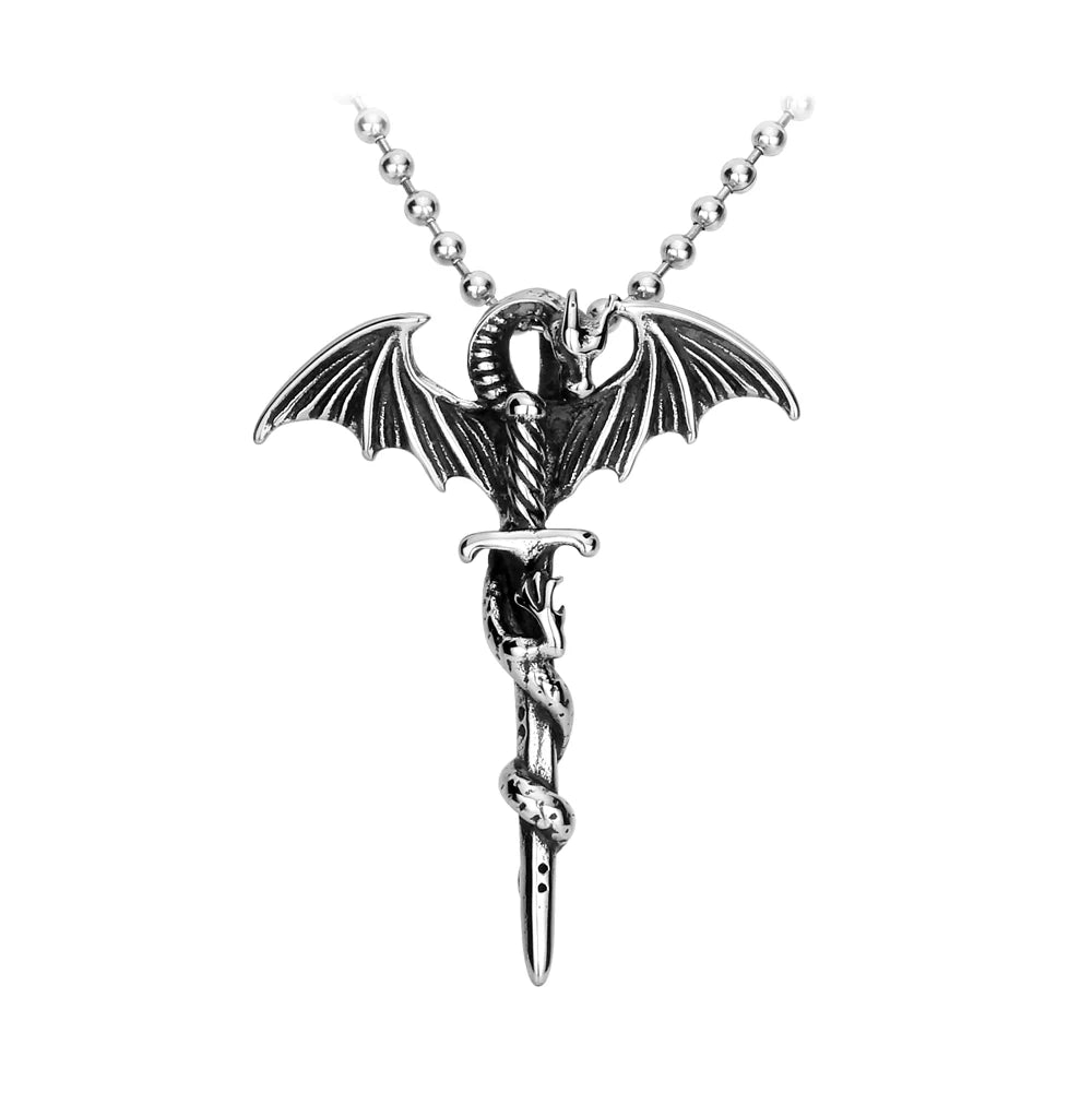 SS8-022P Dragon Winged Dragon Pendant Necklace Quality Man Lucky Symbol Hip Hop Stainless Steel Animal Jewelry