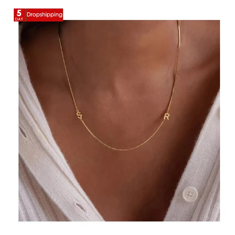 EManco Drop Shipping Unisex Steel Minimalist Box Chain Necklace Personalized Punk Initials Gold Plate with Pearl Valentine's Day