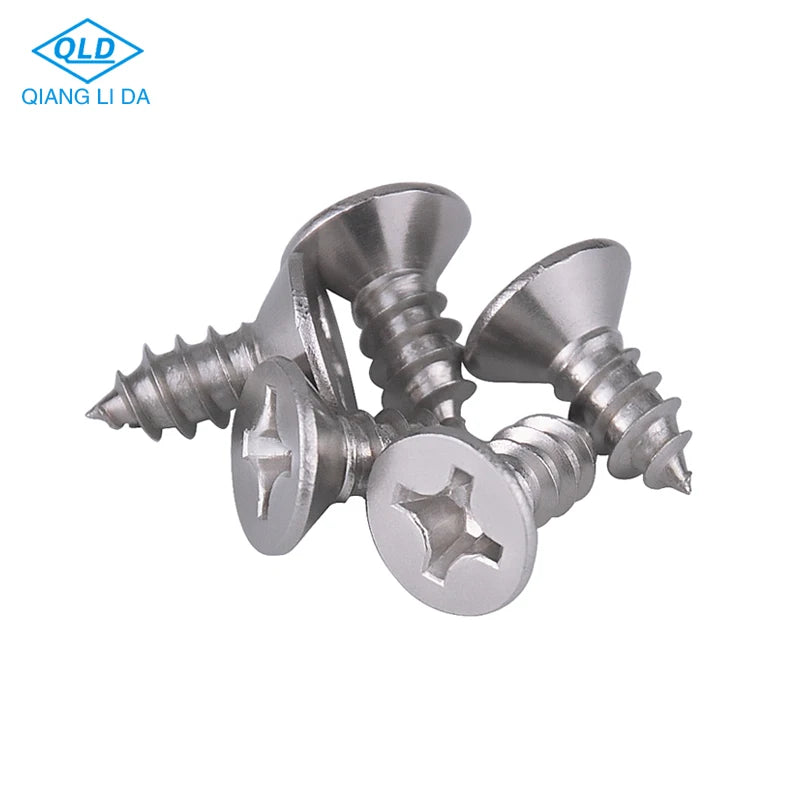 Din 7982 Flat Head 304 Stainless Steel 18-8 Self Tapping Wood Screws Phillips Drive Available Both Metric Inch Measurement