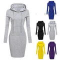Fashion Plain Pockets Pullover Casual Hoodies Women Long Sleeve Hoodies Dress
