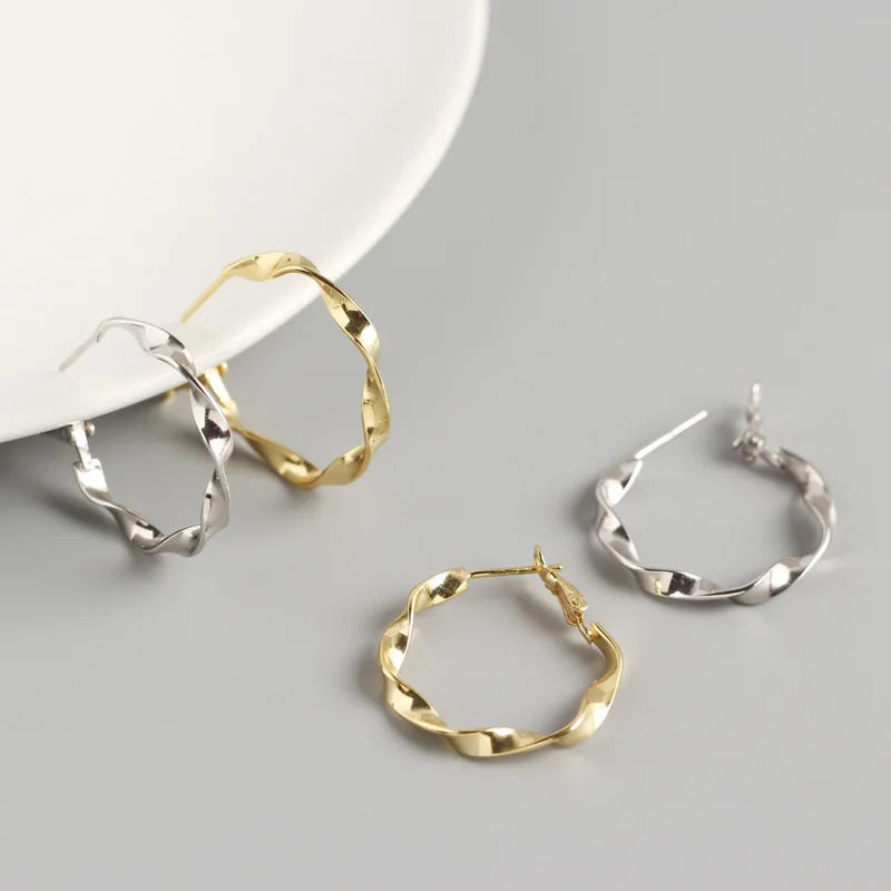 HOVANCI 18K Gold Plated 925 Sterling Silver Handmade Creative Twist Circle Clip Earrings Twisted Hoop Design Wedding Party 2020