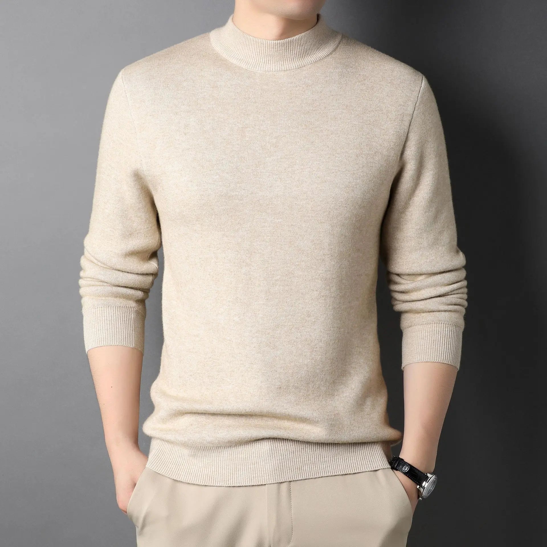 Autumn and Winter Men's Pop-up Knitwear Long-Sleeved Padded Thickened Soft Comfortable Warm Tops Stand Collar Knitted Sweater