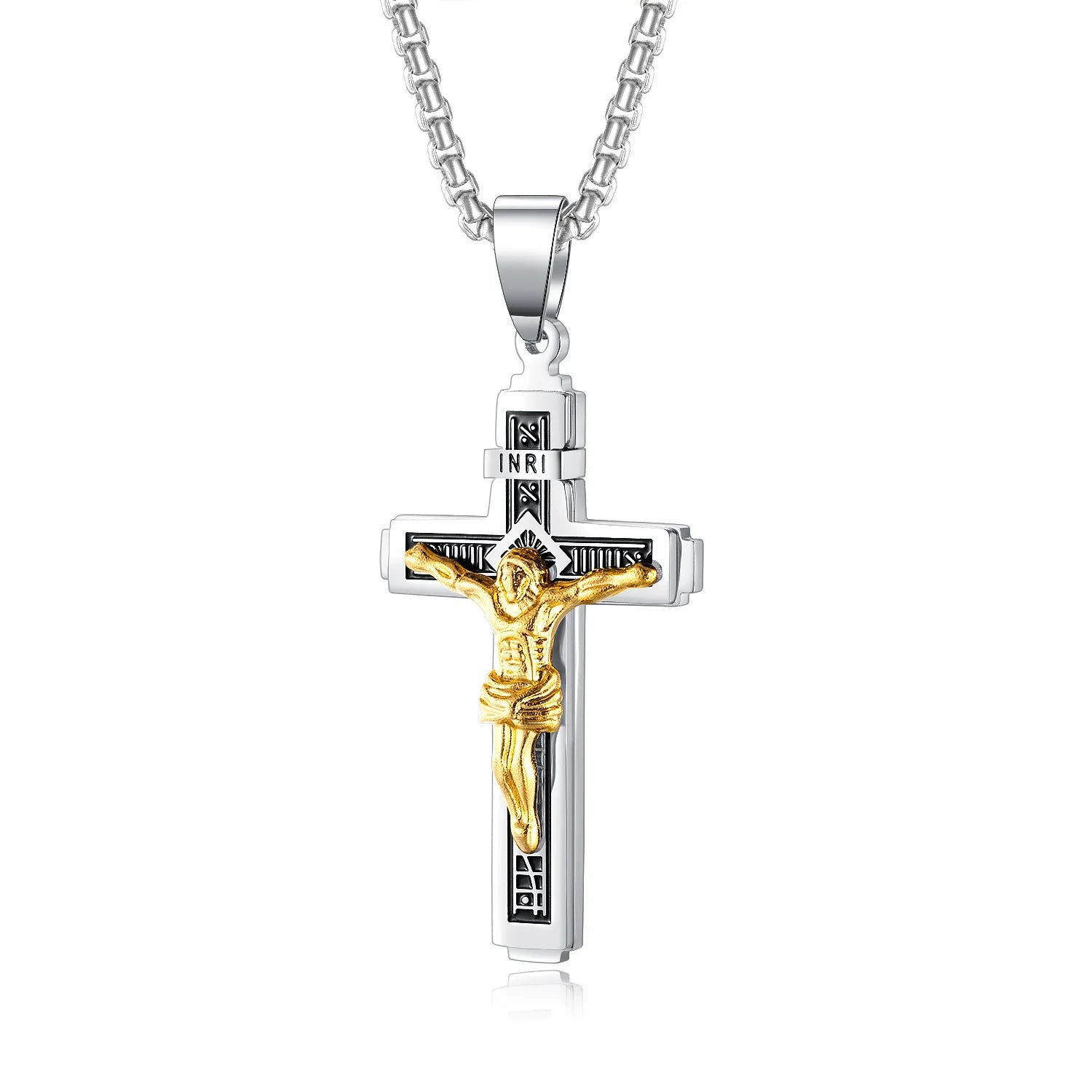 Fashion Hip Hop Jesus Cross Pendant Necklace Personalized Christian 18k Gold Plated Stainless Steel Men's Jewelry Necklace