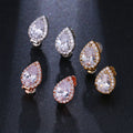 SLBRIDAL Trendy Bijoux Anti-allergic Fashion Zircon Earring Clip on Stud TearDrop CZ Earrings Women Girls Daily Earrings Bridal MegaBDM