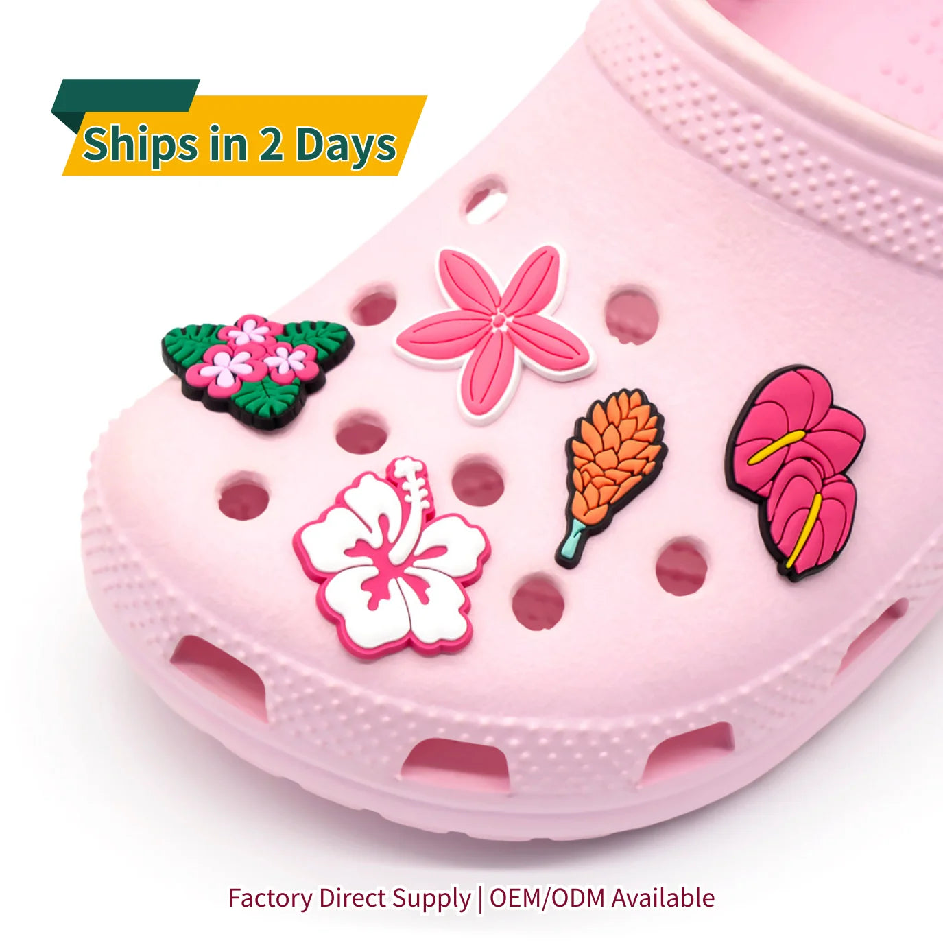 Trending 2025 Summer Hawaii Style PVC Shoe Charm Custom Flowers Leave Clogs Decor Accessories Funny Beach Travel Shoe Charm Bulk