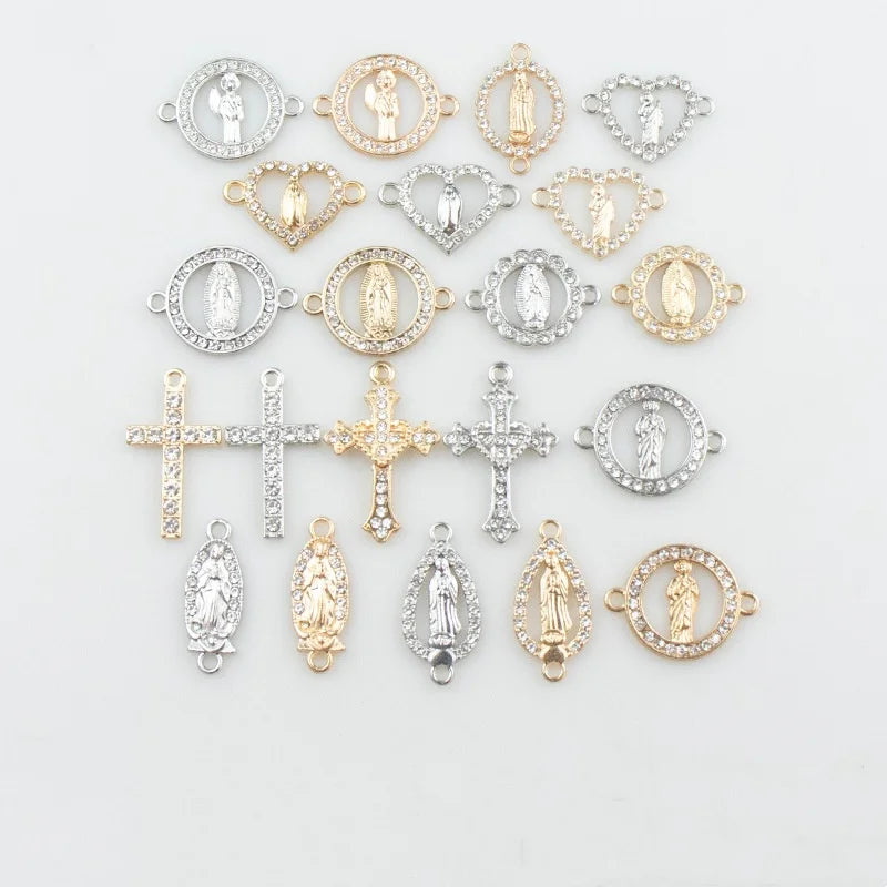 Europe Popular Religious Style Diy Fashion Jewelry Component Alloy Zircon Jesus Virgin Mary Heart Pendant Necklace Accessories