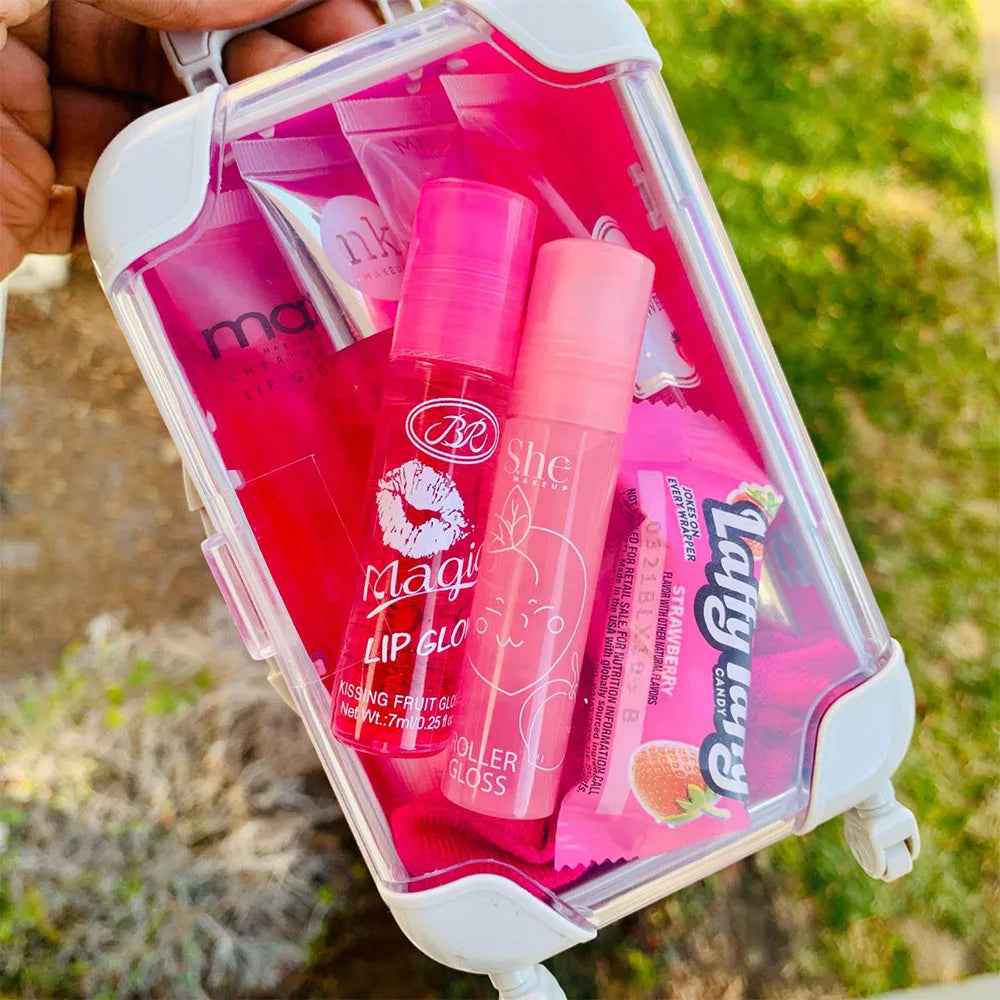 Mini Suitcase for Lipgloss Luggage Eyelash case Lashes clear Large Capacity Pencil case Christmas Candy Plastic Box Vendor