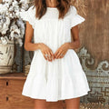 Women Summer Casual Loose Boho Cute Layered Solid Dress Cocktail Party Beach Dresses Sundress Cascading Ruffles White Mini Dress