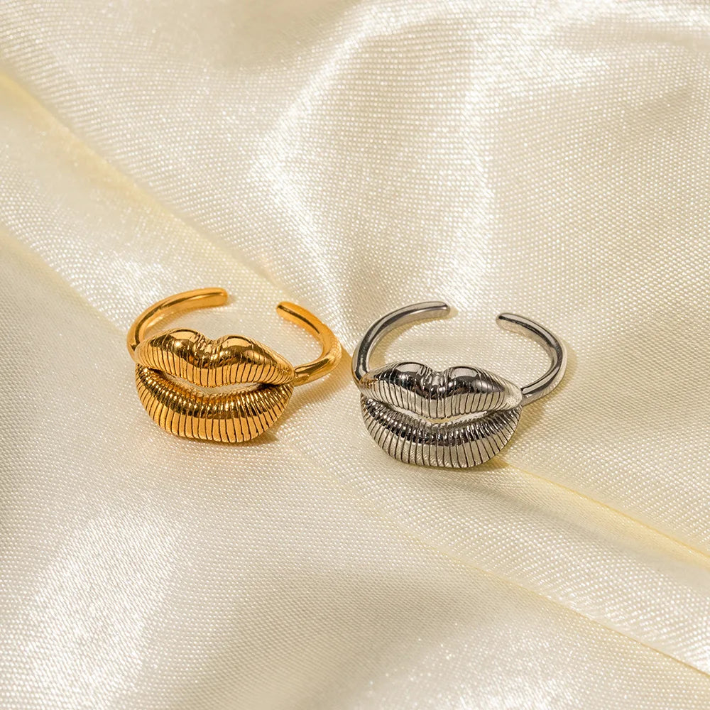 2023 New Personality Opening Ring 18k Gold Plated Stainless Steel Metal Napkin Ring Finger Mouth Ring for Women