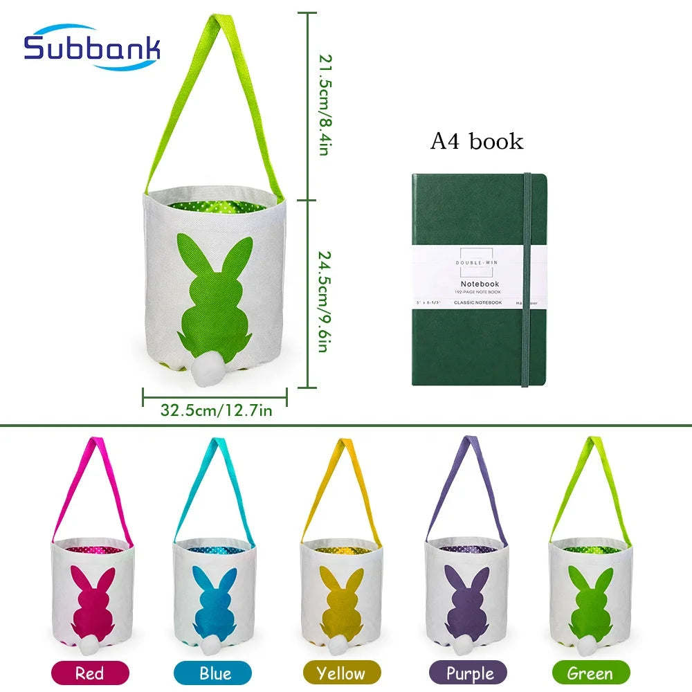 Subbank 2023 New Wholesale Linen Blank Easter Bunny Basket Easter Bunny Bags Candy Gift Bag Sublimation Easter Baskets