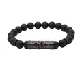 Renting Jewelry Natural Stone Matte Onyx CZ Pave Anchor Charm Beads Elastic Bracelet for MenJBS9040