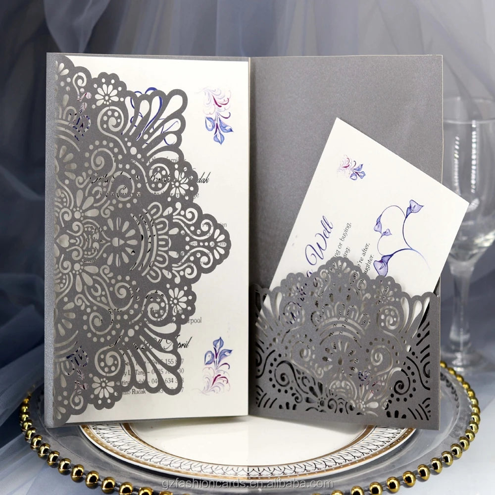 Silvery Invitation Card Customized Laser Invitation Card Wedding and Birthday Invitation Cards MegaBDM