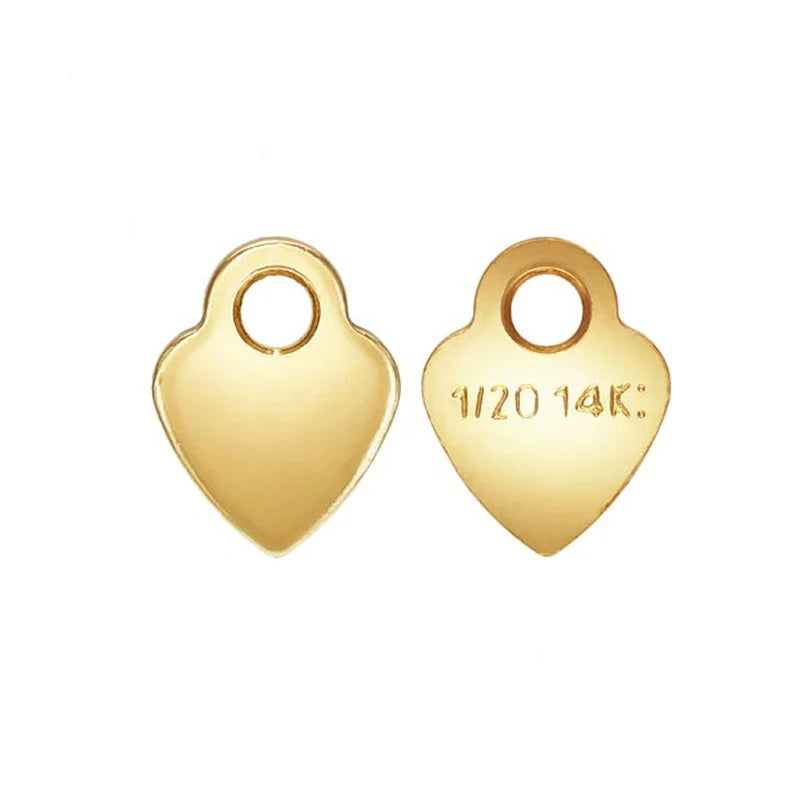 1/20 14K Stamped Solid Gold Filled 3.5*4.6mm Heart Shaped With 1mm Hole Pendant Charms Bracelet Necklace Tail Chain