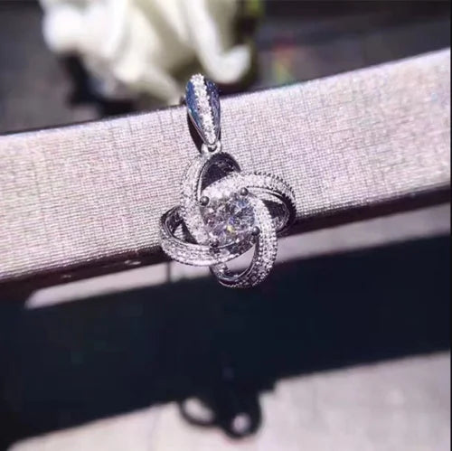 Huitan Flower Women Pendant Necklace Stainless Steel Chain Full White Zircon Pendant Silver Color Love Knot CZ Necklace Girls