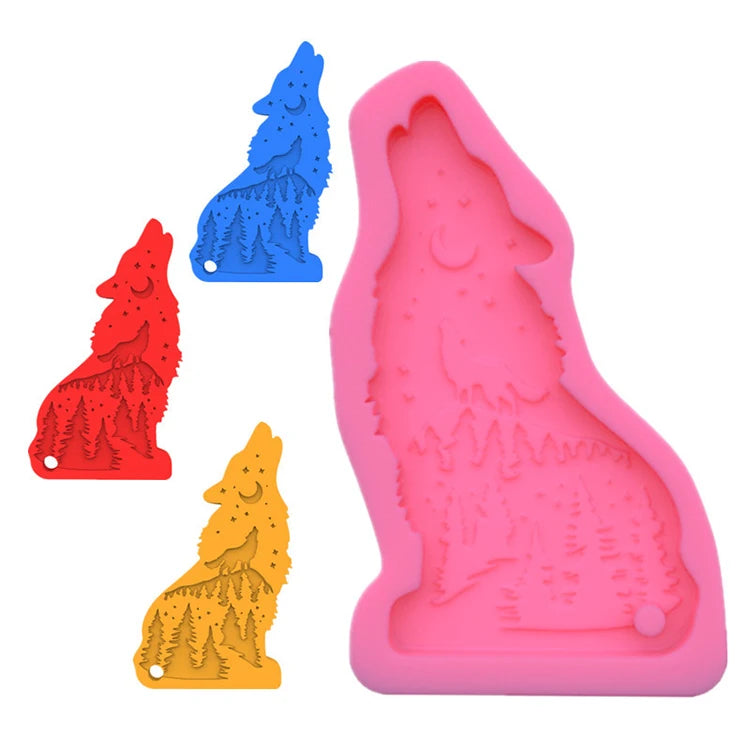 YS Factory Price Wolf Keychain Resin Mold Silicone Necklace Pendant DIY Jewelry Candle Plaster Decorate Casting Mould Tools
