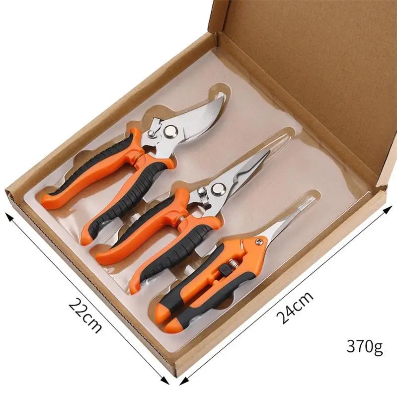 Hot Sale 3 Piece Garden Pruning Shears Set Durable Stainless Steel Sharp Bypass Pruner Trimming Shears Horticultural Hand Tools