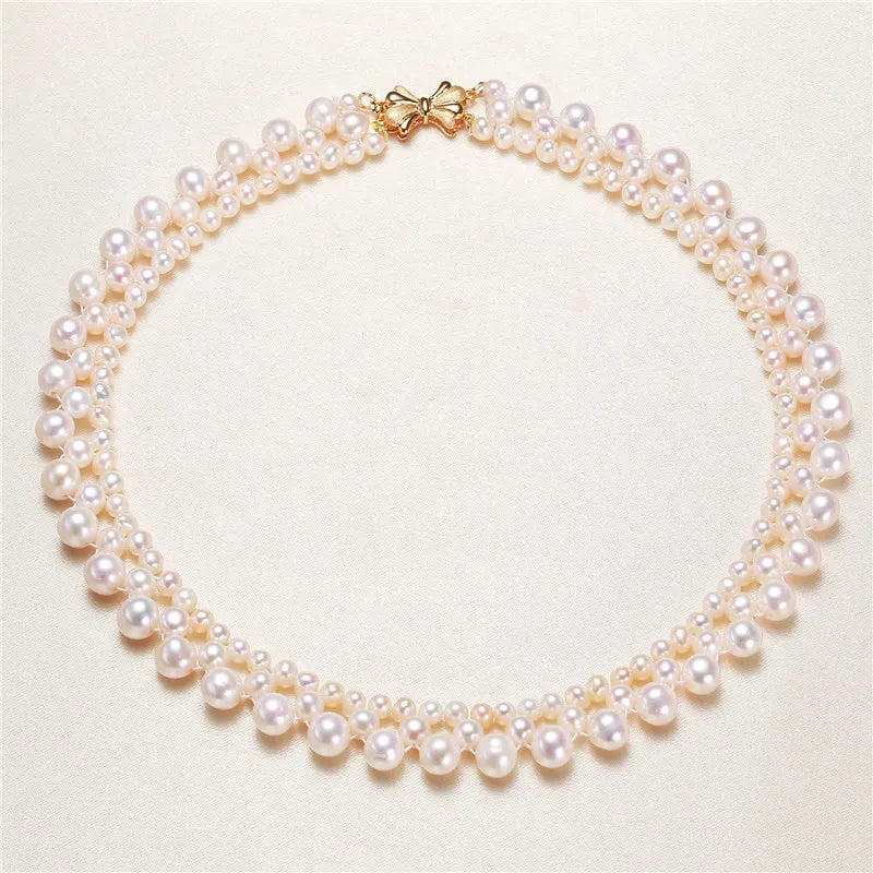 Certified Multi-Layer Pearl Necklace Fresh Water Jane Round Beads Necklace Fashion Bride Matching Dress Necklace