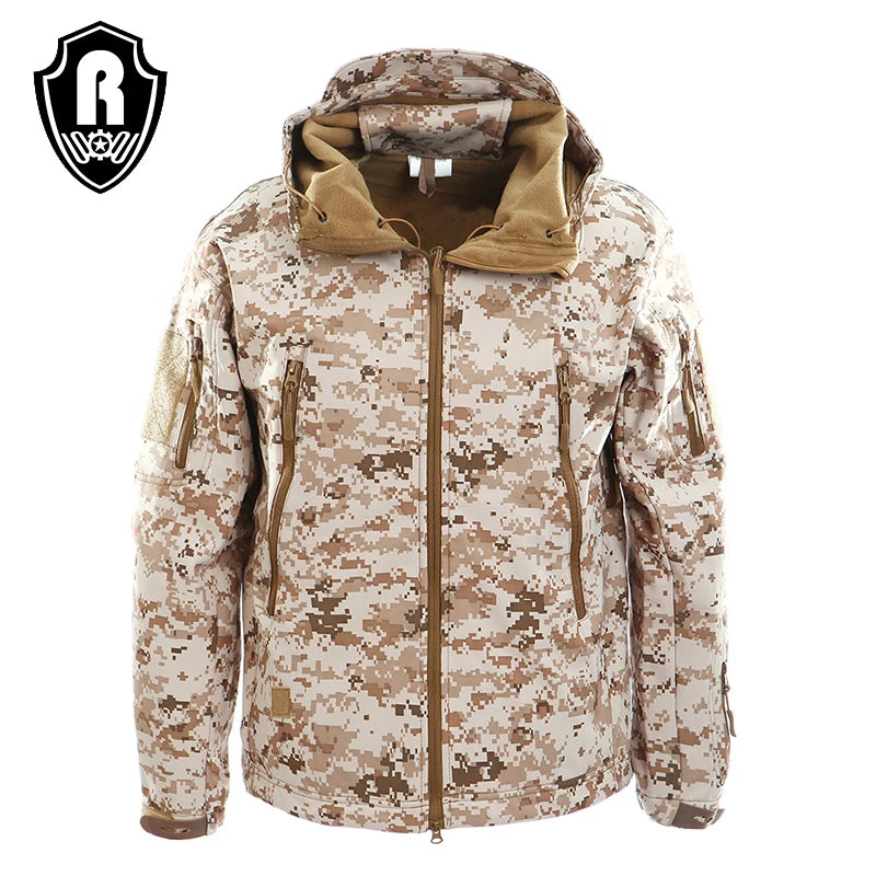 KIANG Outdoor Waterproof Men Tactical Softshell Jacket in Digital Desert Camo