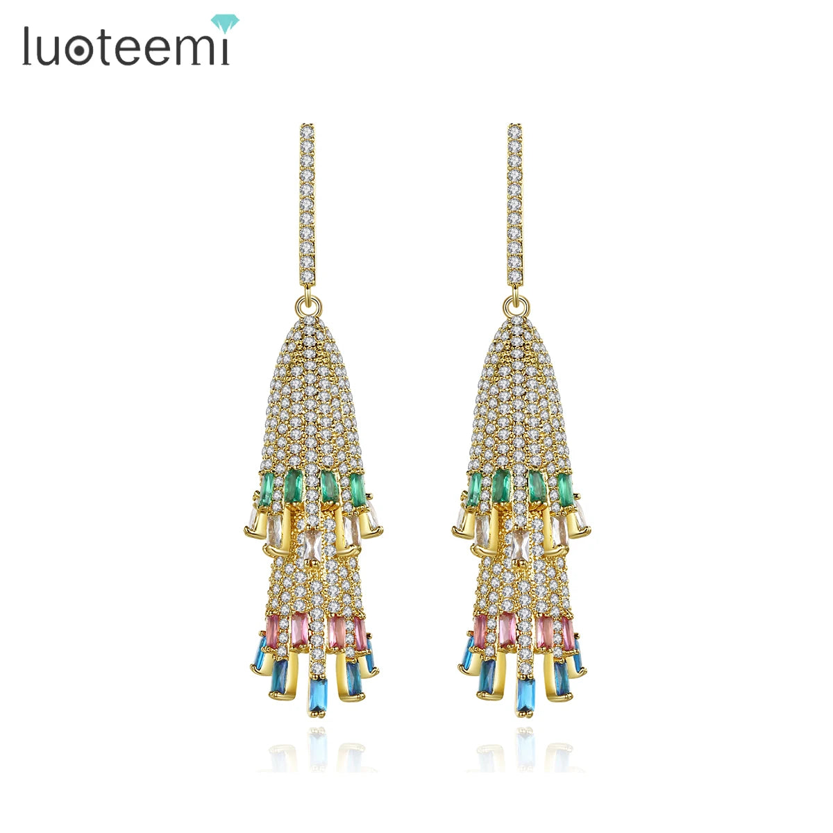 LUOTEEMI Tassel Woman Large Jumka Earing Indian Dangle Unique Jewellery Jhumka Fashion Jewelry Earrings