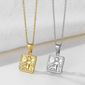 18K Gold square Portrait Necklaces Vintage Carved Medallion Pendant Stainless Steel Women Jewelry