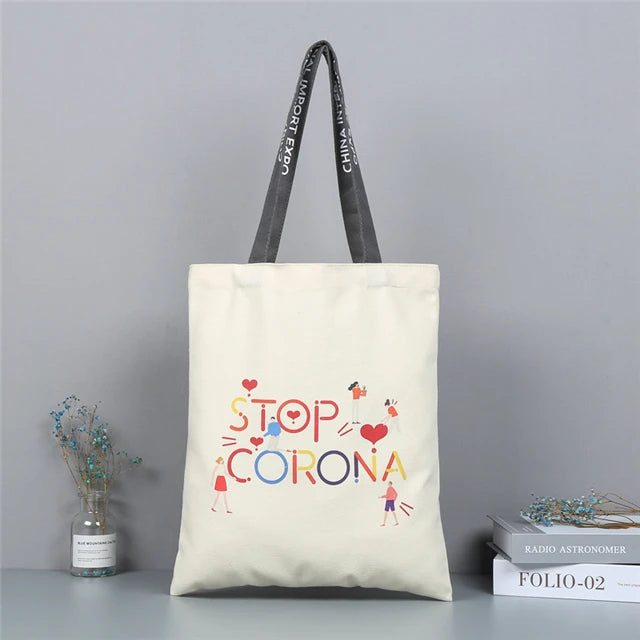 Wholesale Custom LOGO Printed Cartoon Pattern Organic Cotton Bag & Reusable Natural Cotton Canvas Shopping Tote Bag