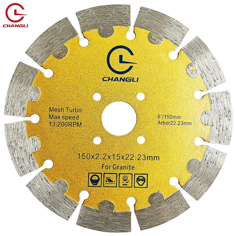 Factory Sale Cheap Industrial OEM GOLD 6inch 150mm Ti-coated High Speed Granite Diamond Saw Blade for Concrete Granite Stone