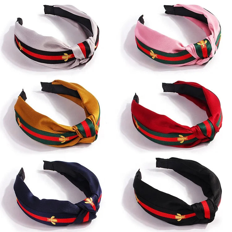 Hot Selling Elastic Hair Band Fabric Wrapped Bees Knotted & Crossed Hair Hoop Good for Girl or Lady Hair Decoration