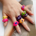 New Colourful Transparent Resin Acrylic Rhinestone Geometric Square Round Rings Set for Women Jewelry