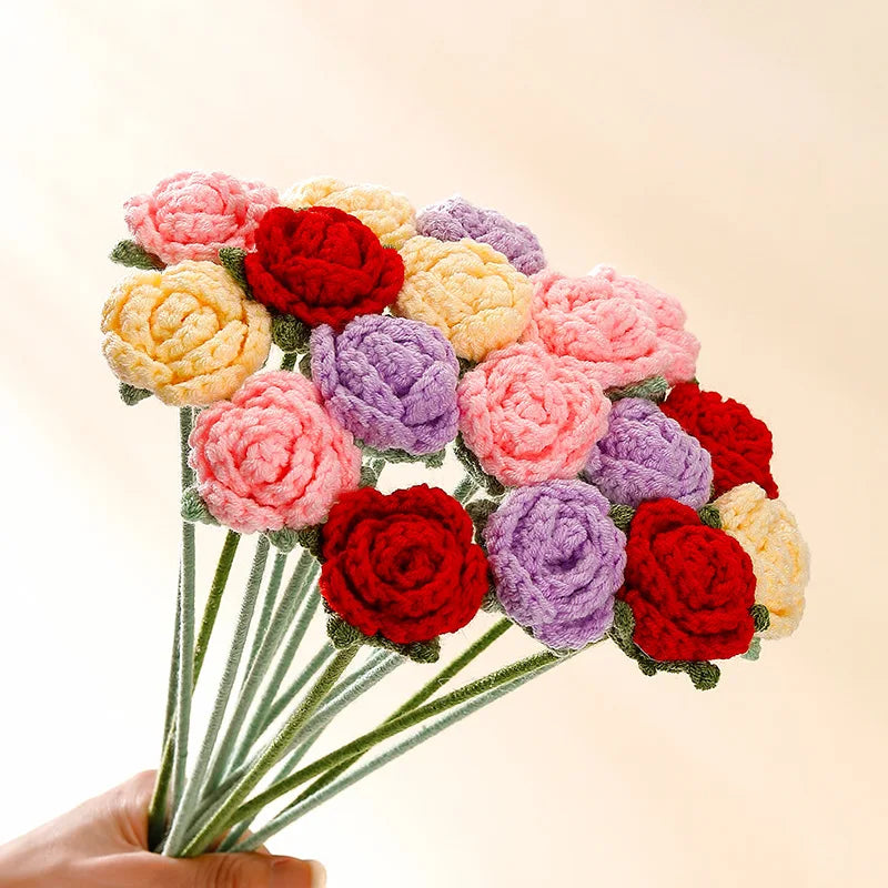 30cm Artificial Rose Handmade Crochet Flowers for Wedding Bouquet DIY Gifts