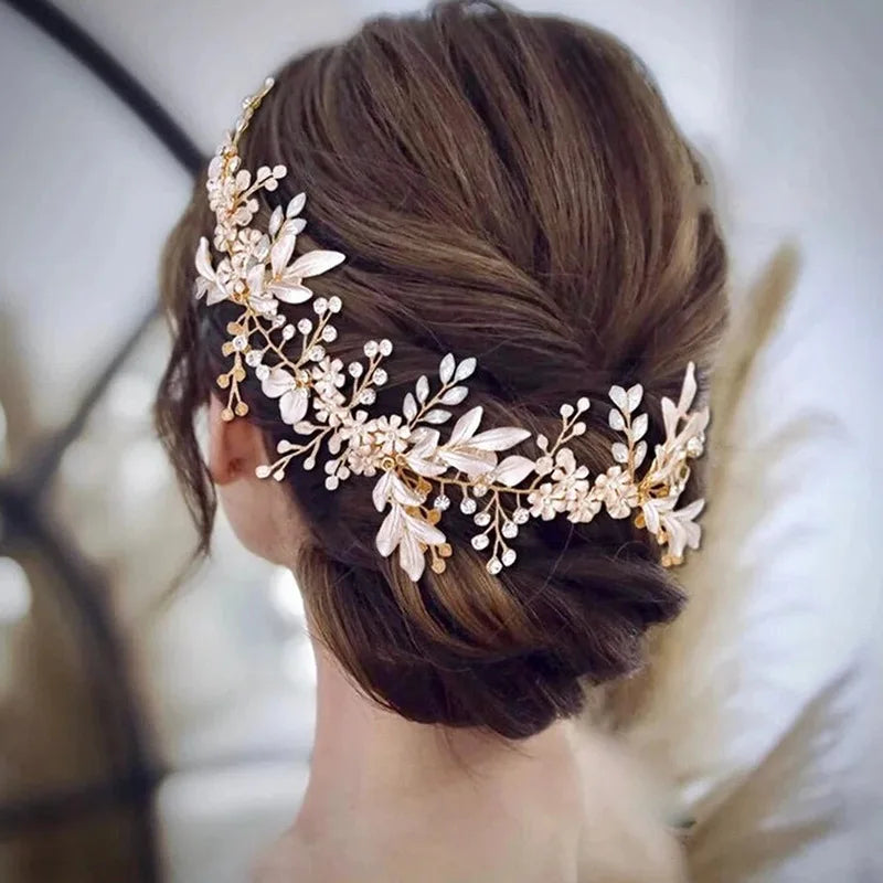 Luxurious Bride Headpiece Flower Leaf Wedding Hair Headband Bridal Hair Comb Wedding Tiaras Bride Hair Jewelry